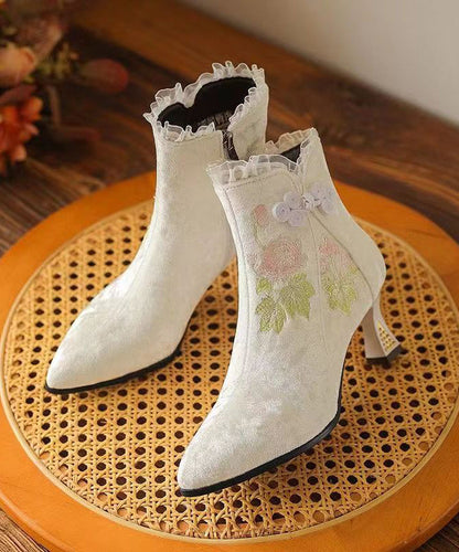 Original Ethnic Style Green Embroidered High Heeled Short Boots CZ1025 Ada Fashion