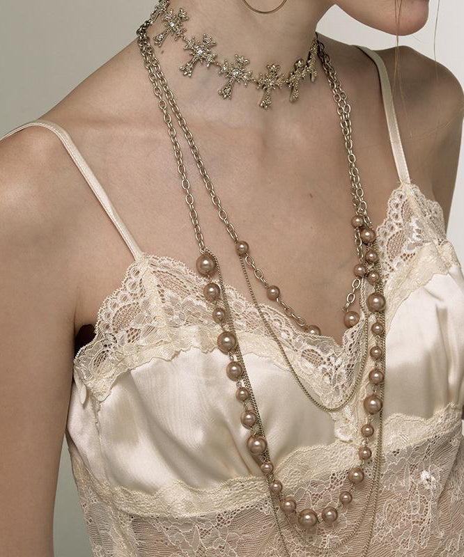 Alloy Double-Layer Pearl Lariat Original Necklace Gold FashionChic