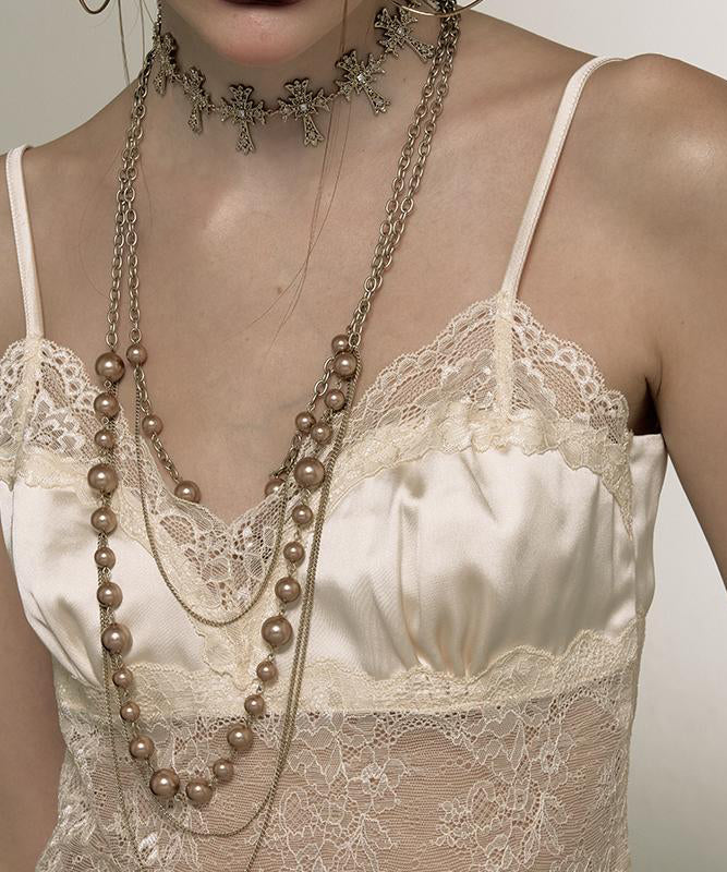 Alloy Double-Layer Pearl Lariat Original Necklace Gold FashionChic