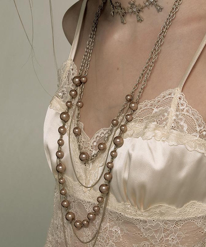 Alloy Double-Layer Pearl Lariat Original Necklace Gold FashionChic