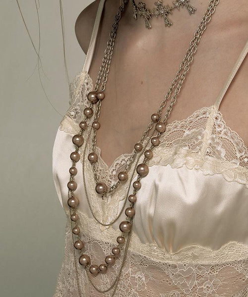 Alloy Double-Layer Pearl Lariat Original Necklace Gold FashionChic
