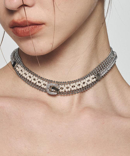 Collar Necklace Alloy Zircon Gold Original Pearl FashionChic