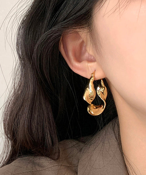 Metal Hoop Earrings Original Asymmetrical Gold Overgild FashionChic