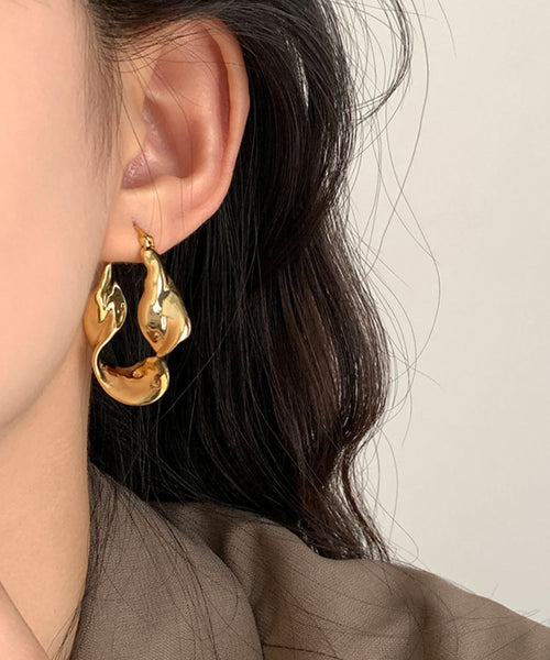 Metal Hoop Earrings Original Asymmetrical Gold Overgild FashionChic