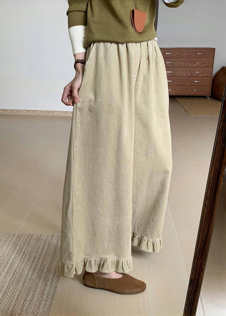 Original Green Ruffled Patchwork Corduroy Wide Leg Pants Winter RF010 ABC