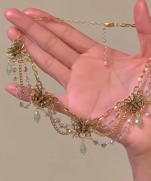 Original Green Sterling Silver Overgild Zircon Butterfly Tassel Pendant Necklace PO077 JEW-NLC240729