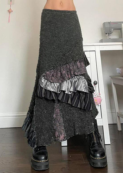 Skirts Original Summer Patchwork Ruffled Asymmetrical Grey Cotton FashionChic
