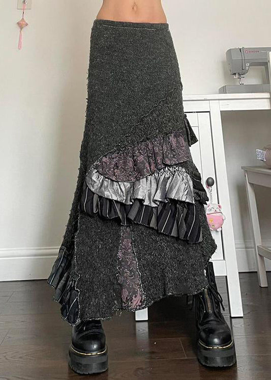 Skirts Original Summer Patchwork Ruffled Asymmetrical Grey Cotton FashionChic