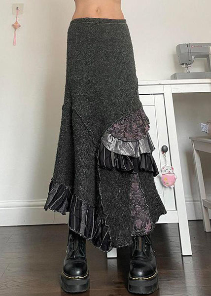 Skirts Original Summer Patchwork Ruffled Asymmetrical Grey Cotton FashionChic