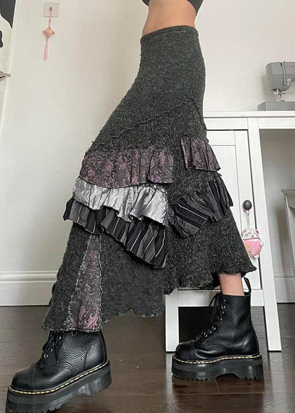 Skirts Original Summer Patchwork Ruffled Asymmetrical Grey Cotton FashionChic