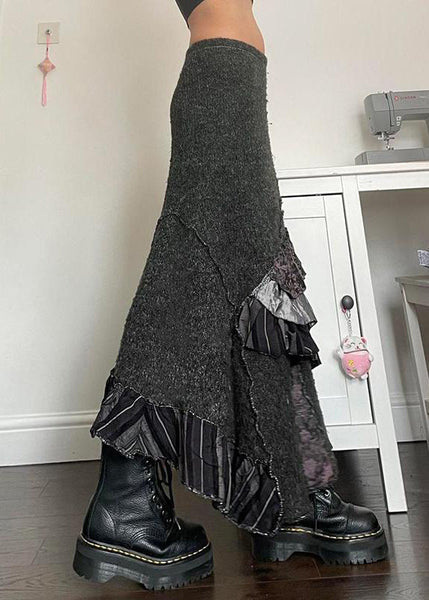 Skirts Original Summer Patchwork Ruffled Asymmetrical Grey Cotton FashionChic