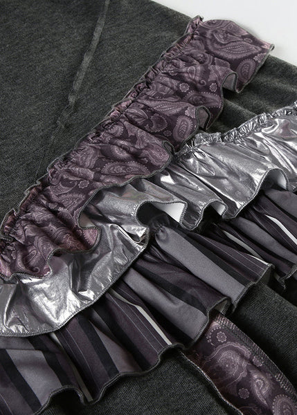 Skirts Original Summer Patchwork Ruffled Asymmetrical Grey Cotton FashionChic