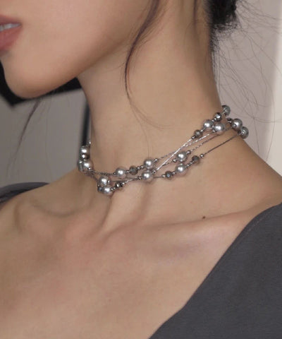 Sterling Silver Grey Bead Gratuated Necklace Original Pearl FashionChic