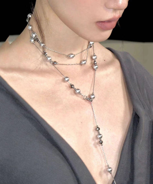 Sterling Silver Grey Bead Gratuated Necklace Original Pearl FashionChic