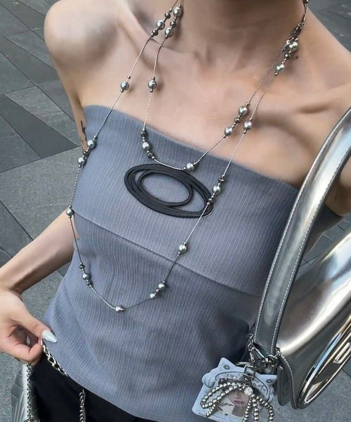 Sterling Silver Grey Bead Gratuated Necklace Original Pearl FashionChic