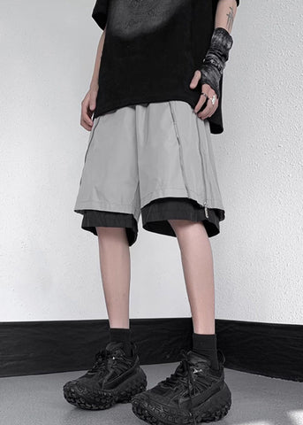 Cotton Original Grey Zippered Two Pieces Summer Shorts Men False FashionChic