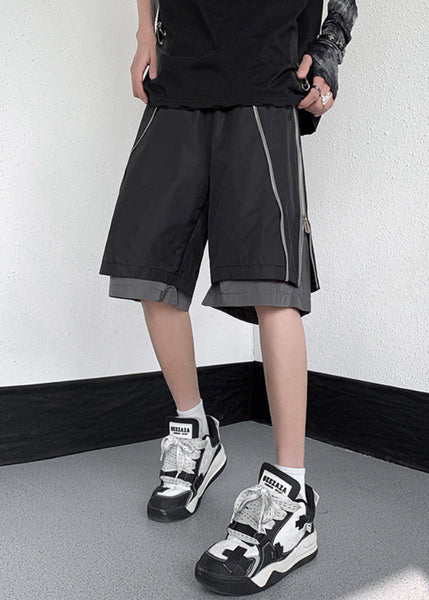 Cotton Original Grey Zippered Two Pieces Summer Shorts Men False FashionChic