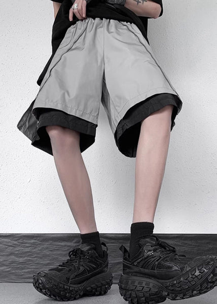 Cotton Original Grey Zippered Two Pieces Summer Shorts Men False FashionChic