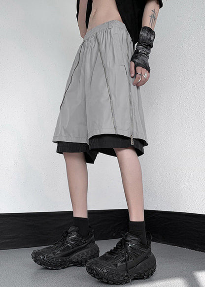 Cotton Original Grey Zippered Two Pieces Summer Shorts Men False FashionChic