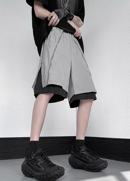 Cotton Original Grey Zippered Two Pieces Summer Shorts Men False FashionChic