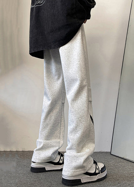 Original Grey Zippered Solid Elastic Waist Cotton Men Pants Fall WA045 MENP241110