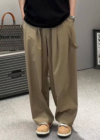 Ice Pockets Waist Silk Khaki Elastic Original Men Wide Pants Leg FashionChic