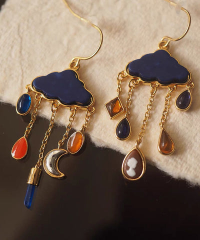 Overgild Drop Tassel Copper Moon Original Earrings Cloud Navy FashionChic
