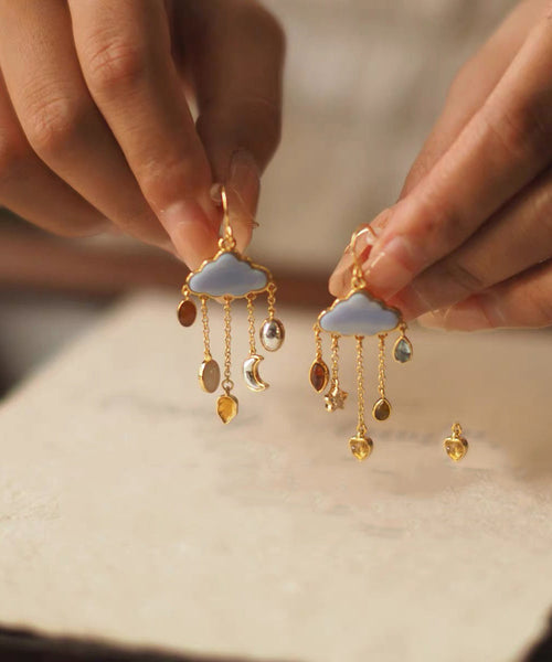 Overgild Drop Tassel Copper Moon Original Earrings Cloud Navy FashionChic