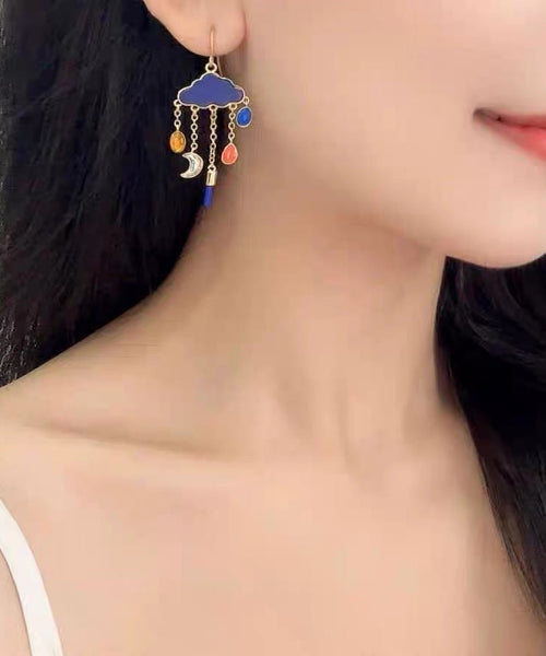 Overgild Drop Tassel Copper Moon Original Earrings Cloud Navy FashionChic