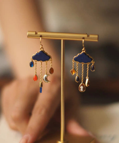 Overgild Drop Tassel Copper Moon Original Earrings Cloud Navy FashionChic