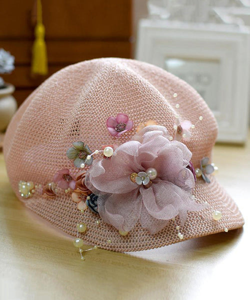 Grass Pearl Flower Hat New Original Breathable Weaving Pink FashionChic