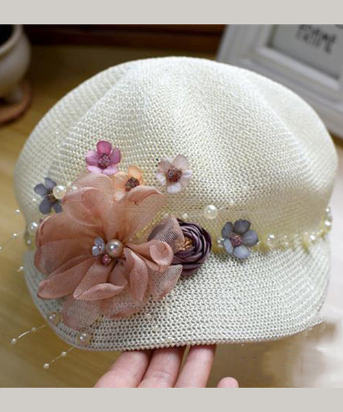 Grass Pearl Flower Hat New Original Breathable Weaving Pink FashionChic