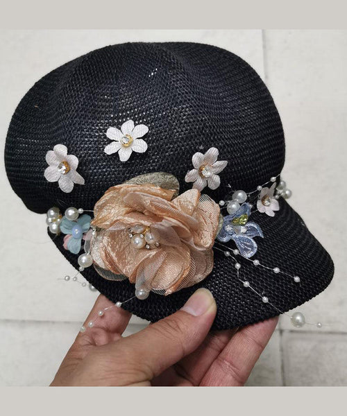Grass Pearl Flower Hat New Original Breathable Weaving Pink FashionChic