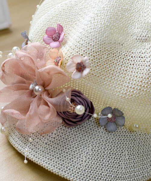 Grass Pearl Flower Hat New Original Breathable Weaving Pink FashionChic