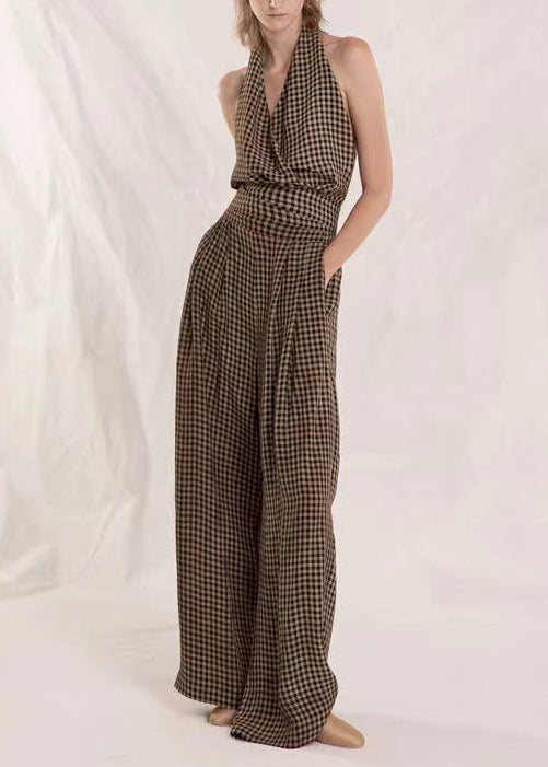 Original Plaid Tank Top And High Waist Wide Leg Pants Two Pieces Summer EE1007 SH-LF-TPIEC240517