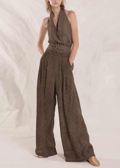 Original Plaid Tank Top And High Waist Wide Leg Pants Two Pieces Summer EE1007 SH-LF-TPIEC240517