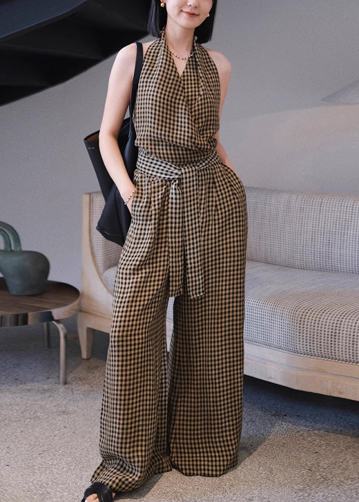 Original Plaid Tank Top And High Waist Wide Leg Pants Two Pieces Summer EE1007 SH-LF-TPIEC240517