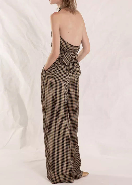 Original Plaid Tank Top And High Waist Wide Leg Pants Two Pieces Summer EE1007 SH-LF-TPIEC240517