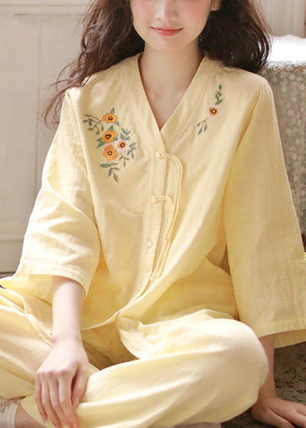 Set Original Pajamas Purple Cotton Embroidered Two Button Piece FashionChic