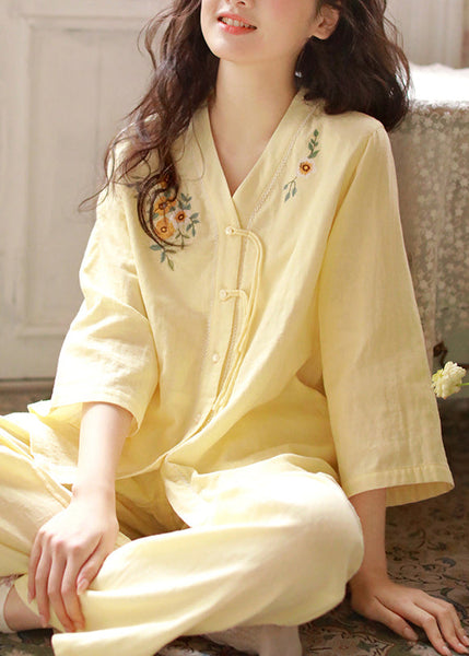 Set Original Pajamas Purple Cotton Embroidered Two Button Piece FashionChic