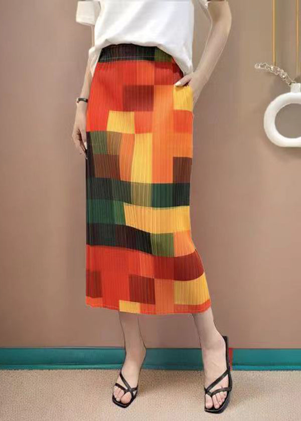 Original Rainbow Plaid Printed Pleated High Waist Skirt Summer QQ1020 Ada Fashion