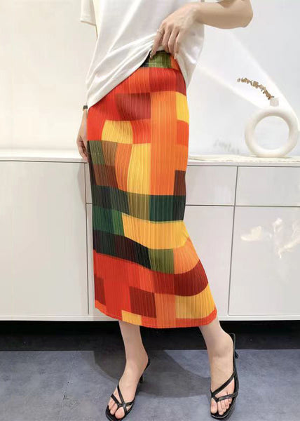 Original Rainbow Plaid Printed Pleated High Waist Skirt Summer QQ1020 Ada Fashion