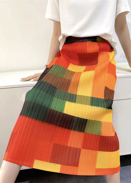 Original Rainbow Plaid Printed Pleated High Waist Skirt Summer QQ1020 Ada Fashion