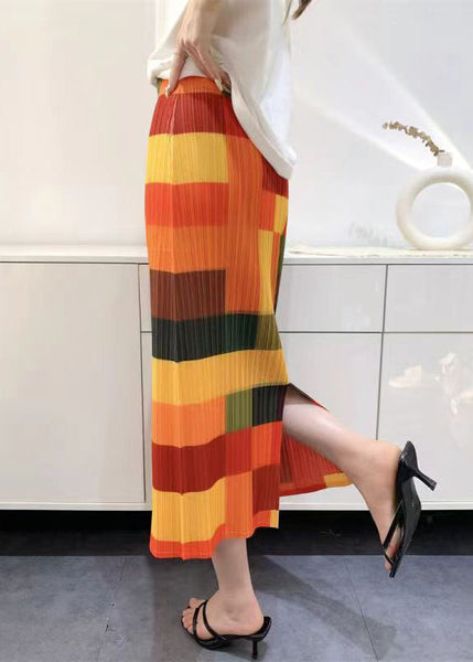 Original Rainbow Plaid Printed Pleated High Waist Skirt Summer QQ1020 Ada Fashion