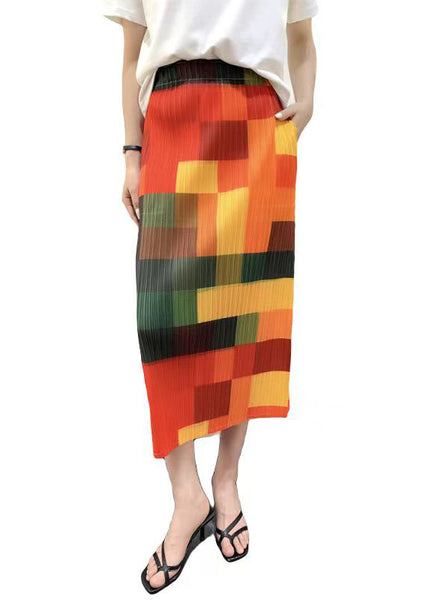 Original Rainbow Plaid Printed Pleated High Waist Skirt Summer QQ1020 Ada Fashion