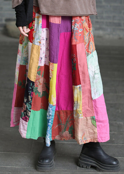 Original Rainbow Print Patchwork A Line Skirt Summer VB1006 Ada Fashion