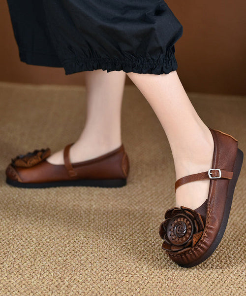 Original Retro Red Floral Soft Sole Cowhide Leather Flats Shoes RT1024 Ada Fashion