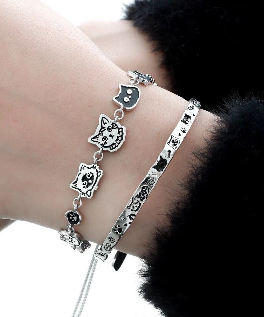 Little Original Copper Charm Graffiti Silk Cats Bracelet FashionChic