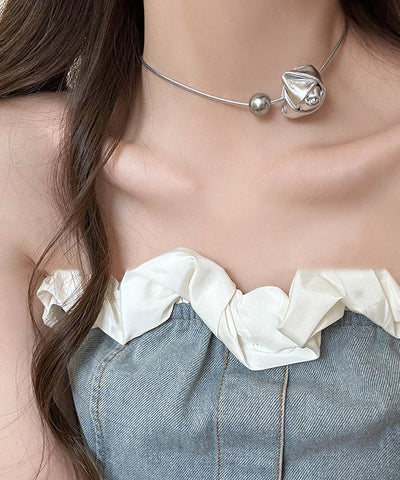 Original Silk Stainless Steel PU Pearl Rose Pendant Necklace YA028 ABC