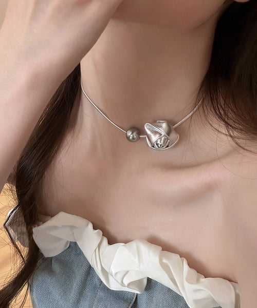 Original Silk Stainless Steel PU Pearl Rose Pendant Necklace YA028 ABC